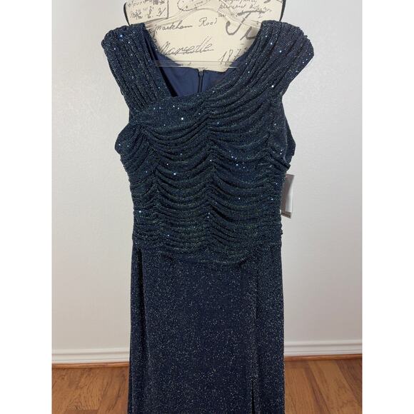 H1 Alex Evenings Navy Silver Gown Womens 16 Sequin Metallic - Picture 5 of 10